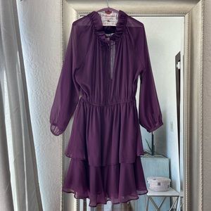 PURPLE NA-KD HIGH FRILL NECK DRESS w/ RUFFLES